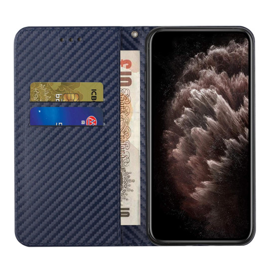 For Samsung Galaxy S23 5G Carbon Fiber Texture Magnetic Flip Leather Phone Case(Blue)