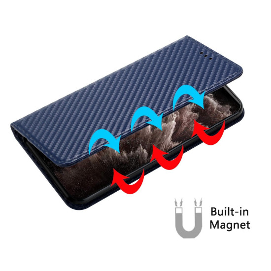For Samsung Galaxy S23 5G Carbon Fiber Texture Magnetic Flip Leather Phone Case(Blue)