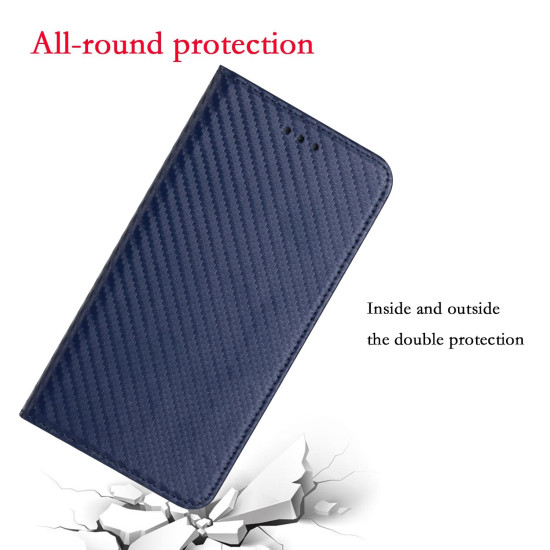 For Samsung Galaxy S23 5G Carbon Fiber Texture Magnetic Flip Leather Phone Case(Blue)