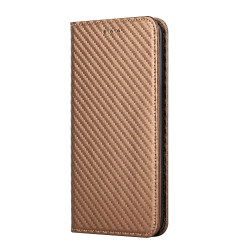 For Samsung Galaxy S23 5G Carbon Fiber Texture Magnetic Flip Leather Phone Case(Brown)