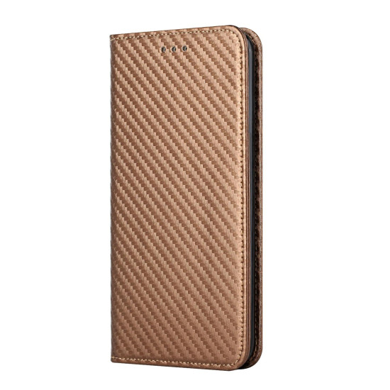 For Samsung Galaxy S23 5G Carbon Fiber Texture Magnetic Flip Leather Phone Case(Brown)