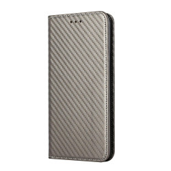 For Samsung Galaxy S23 5G Carbon Fiber Texture Magnetic Flip Leather Phone Case(Grey)