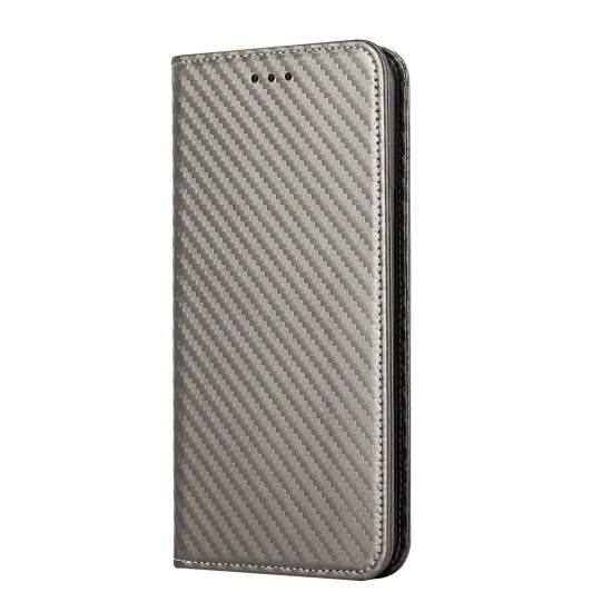 For Samsung Galaxy S23 5G Carbon Fiber Texture Magnetic Flip Leather Phone Case(Grey)