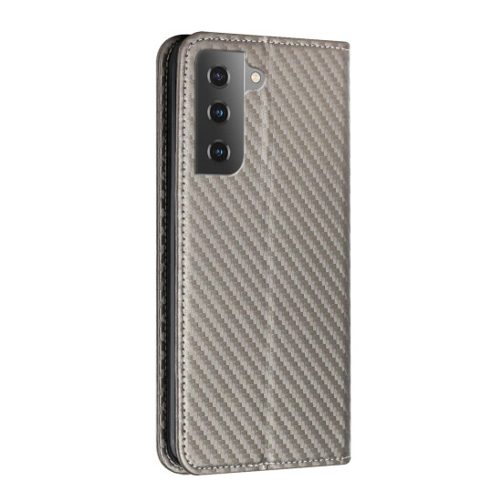 For Samsung Galaxy S23 5G Carbon Fiber Texture Magnetic Flip Leather Phone Case(Grey)