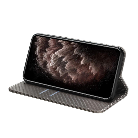 For Samsung Galaxy S23 5G Carbon Fiber Texture Magnetic Flip Leather Phone Case(Grey)