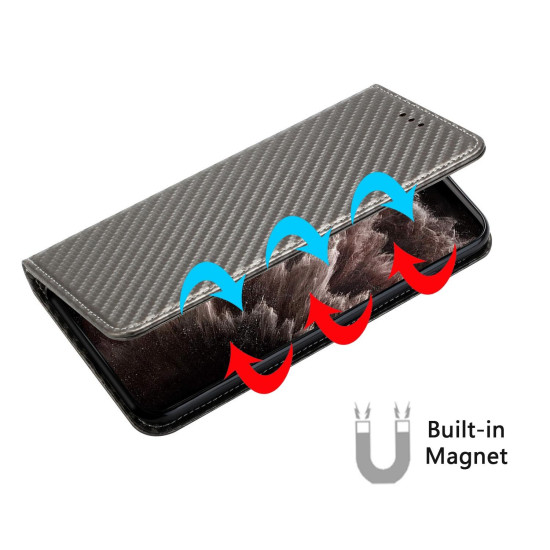 For Samsung Galaxy S23 5G Carbon Fiber Texture Magnetic Flip Leather Phone Case(Grey)