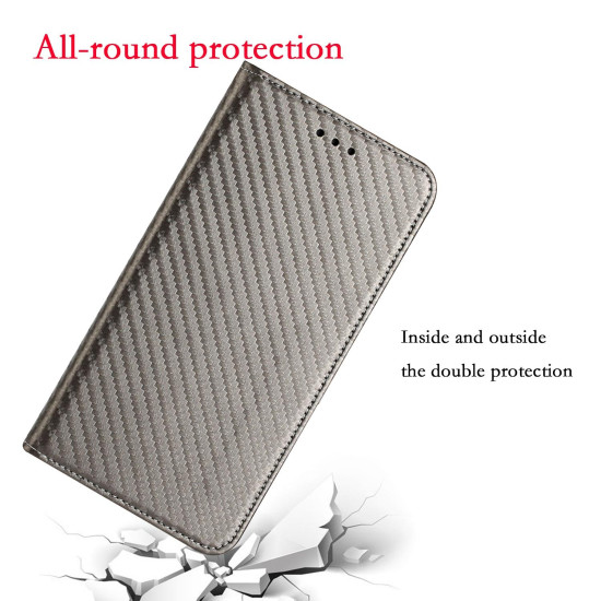 For Samsung Galaxy S23 5G Carbon Fiber Texture Magnetic Flip Leather Phone Case(Grey)