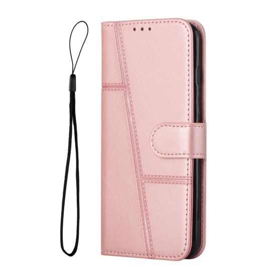 For Samsung Galaxy S23+ 5G Stitching Calf Texture Buckle Leather Phone Case(Pink)