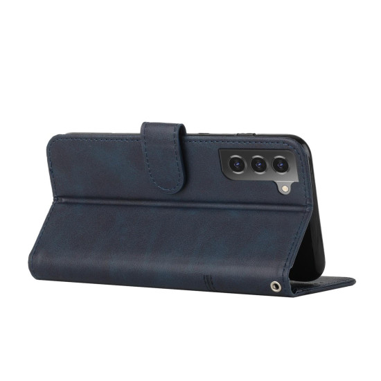 For Samsung Galaxy S23+ 5G Stitching Calf Texture Buckle Leather Phone Case(Blue)