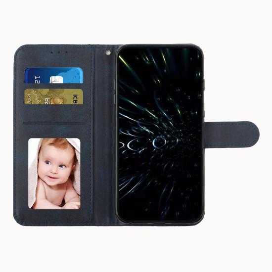 For Samsung Galaxy S23+ 5G Stitching Calf Texture Buckle Leather Phone Case(Blue)