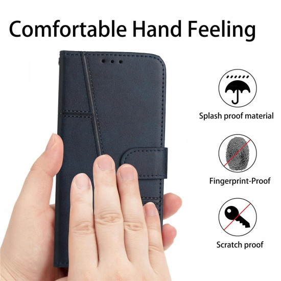 For Samsung Galaxy S23+ 5G Stitching Calf Texture Buckle Leather Phone Case(Blue)