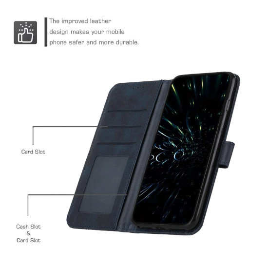 For Samsung Galaxy S23+ 5G Stitching Calf Texture Buckle Leather Phone Case(Blue)