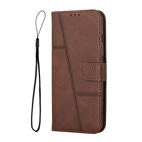 For Samsung Galaxy S23+ 5G Stitching Calf Texture Buckle Leather Phone Case(Brown)