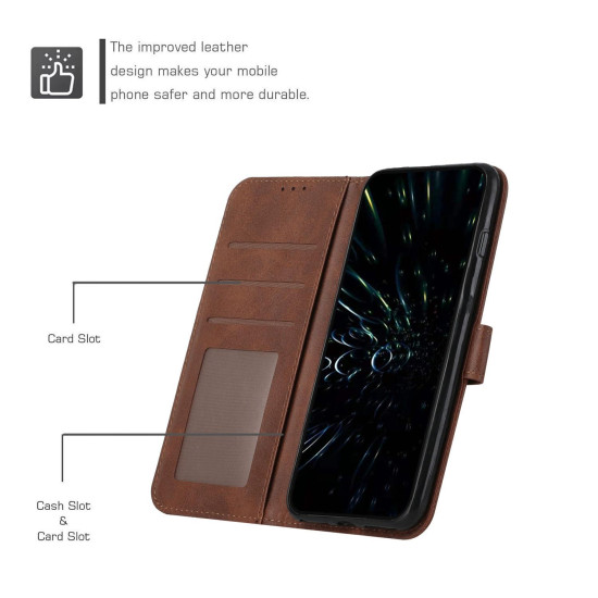 For Samsung Galaxy S23+ 5G Stitching Calf Texture Buckle Leather Phone Case(Brown)