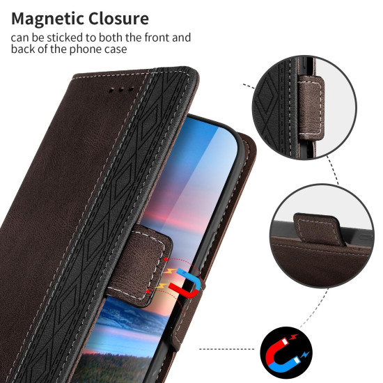 For Samsung Galaxy S23+ 5G Stitching Side-Magnetic RFID Leather Phone Case(Coffee)