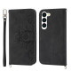 For Samsung Galaxy S23+ Skin-feel Flowers Embossed Wallet Leather Phone Case(Black)