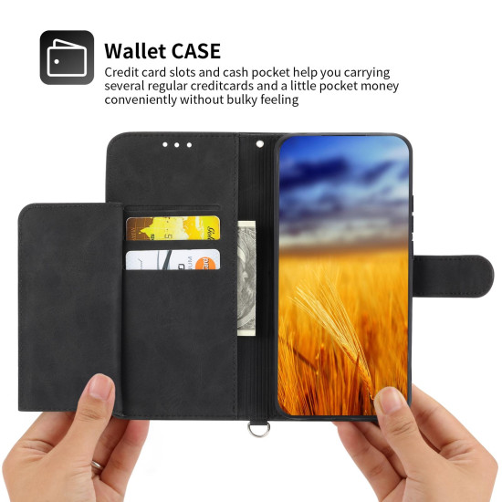 For Samsung Galaxy S23+ Skin-feel Flowers Embossed Wallet Leather Phone Case(Black)