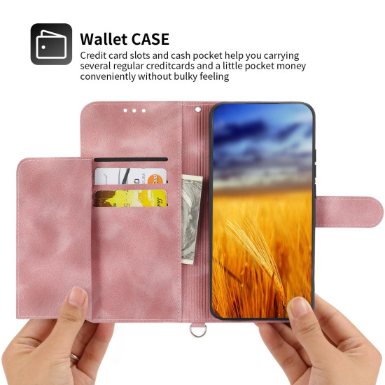 For Samsung Galaxy S23+ Skin-feel Flowers Embossed Wallet Leather Phone Case(Pink)
