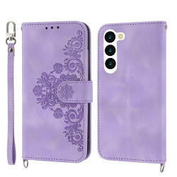 For Samsung Galaxy S23+ Skin-feel Flowers Embossed Wallet Leather Phone Case(Purple)