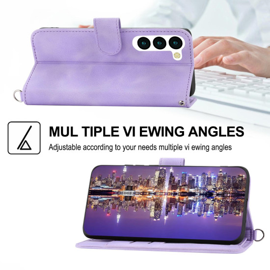 For Samsung Galaxy S23+ Skin-feel Flowers Embossed Wallet Leather Phone Case(Purple)