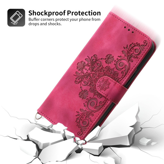 For Samsung Galaxy S23+ Skin-feel Flowers Embossed Wallet Leather Phone Case(Wine Red)