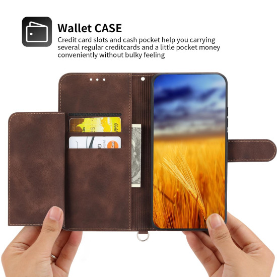 For Samsung Galaxy S23+ Skin-feel Flowers Embossed Wallet Leather Phone Case(Brown)
