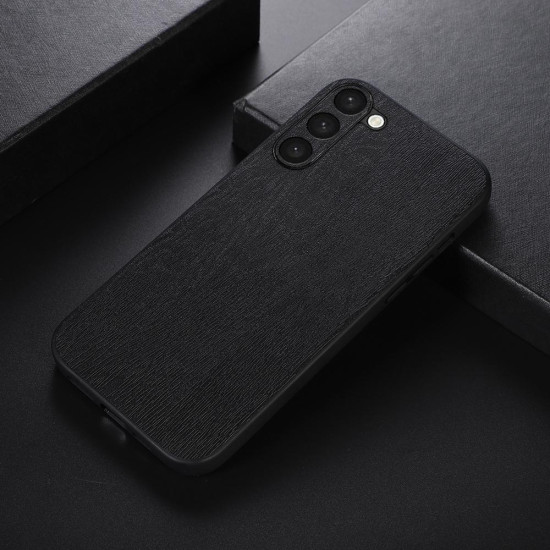 For Samsung Galaxy S23+ 5G Wood Texture PU Phone Case(Black)