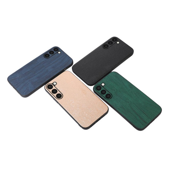 For Samsung Galaxy S23+ 5G Wood Texture PU Phone Case(Black)