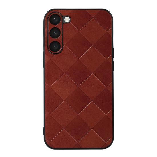 For Samsung Galaxy S23+ 5G Weave Plaid PU Phone Case(Brown)