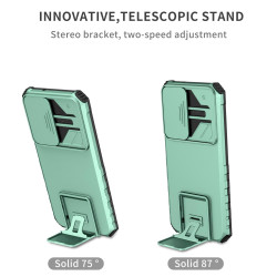 For Samsung Galaxy S23+ 5G Stereoscopic Holder Sliding Camshield Phone Case(Light Blue)