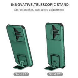 For Samsung Galaxy S23+ 5G Stereoscopic Holder Sliding Camshield Phone Case(Dark Green)