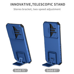 For Samsung Galaxy S23+ 5G Stereoscopic Holder Sliding Camshield Phone Case(Blue)