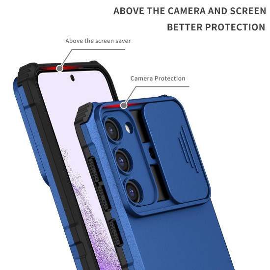 For Samsung Galaxy S23+ 5G Stereoscopic Holder Sliding Camshield Phone Case(Blue)