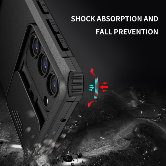 For Samsung Galaxy S23+ 5G Stereoscopic Holder Sliding Camshield Phone Case(Black)