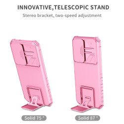 For Samsung Galaxy S23+ 5G Stereoscopic Holder Sliding Camshield Phone Case(Pink)