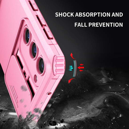 For Samsung Galaxy S23+ 5G Stereoscopic Holder Sliding Camshield Phone Case(Pink)