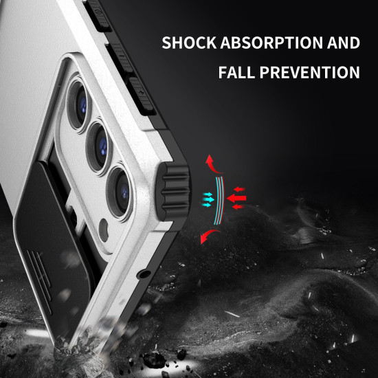 For Samsung Galaxy S23+ 5G Stereoscopic Holder Sliding Camshield Phone Case(White)