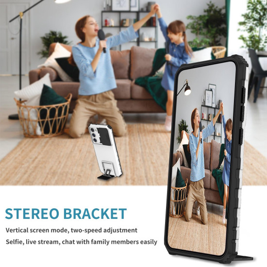 For Samsung Galaxy S23+ 5G Stereoscopic Holder Sliding Camshield Phone Case(White)