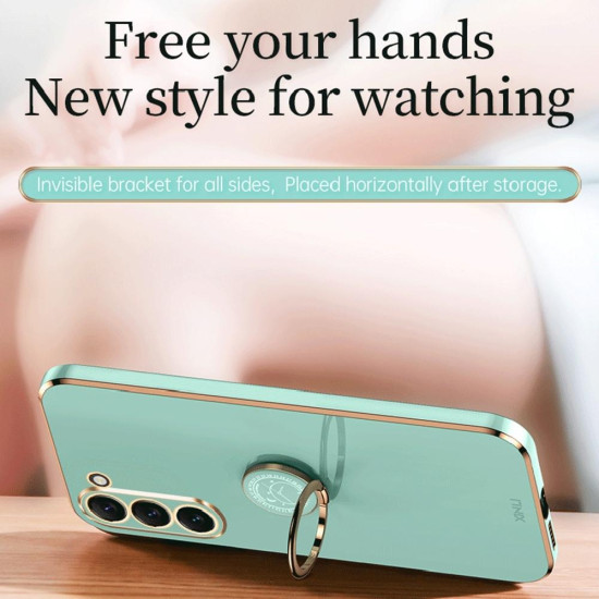 For Samsung Galaxy S23+ 5G XINLI Straight Edge 6D Electroplate TPU Phone Case with Ring Holder(Celestial Blue)