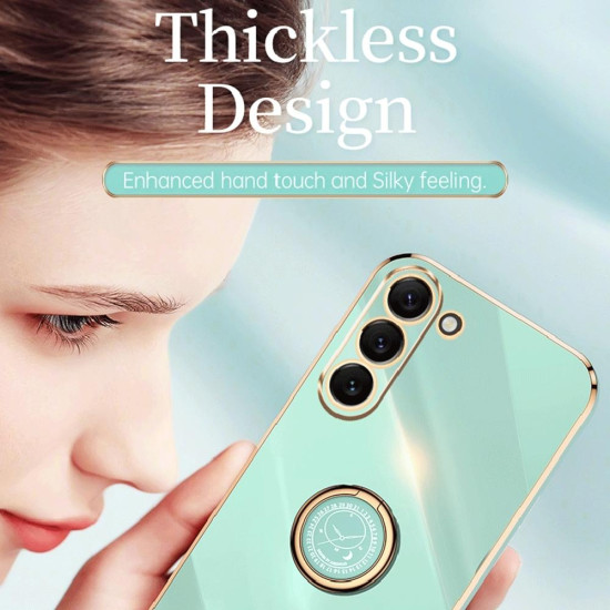 For Samsung Galaxy S23+ 5G XINLI Straight Edge 6D Electroplate TPU Phone Case with Ring Holder(Celestial Blue)