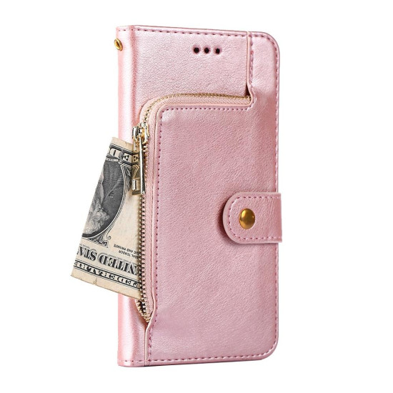 For Samsung Galaxy S23+ 5G Zipper Bag Leather Phone Case(Rose Gold)