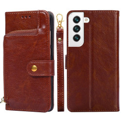 For Samsung Galaxy S23+ 5G Zipper Bag Leather Phone Case(Brown)