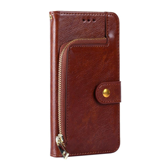 For Samsung Galaxy S23+ 5G Zipper Bag Leather Phone Case(Brown)