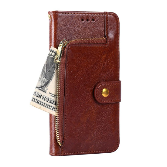 For Samsung Galaxy S23+ 5G Zipper Bag Leather Phone Case(Brown)