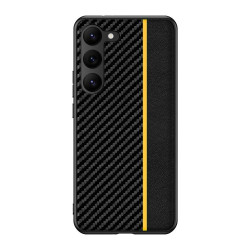 For Samsung Galaxy S23+ 5G Ultra-thin Carbon Fiber Texture Splicing Phone Case(Yellow)