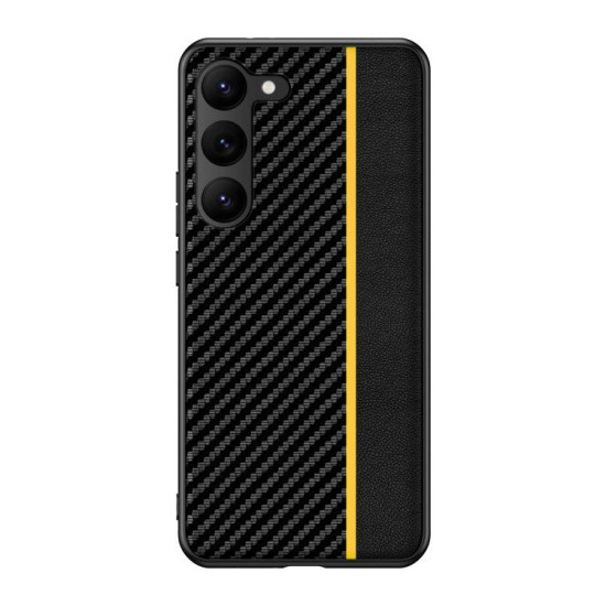 For Samsung Galaxy S23+ 5G Ultra-thin Carbon Fiber Texture Splicing Phone Case(Yellow)
