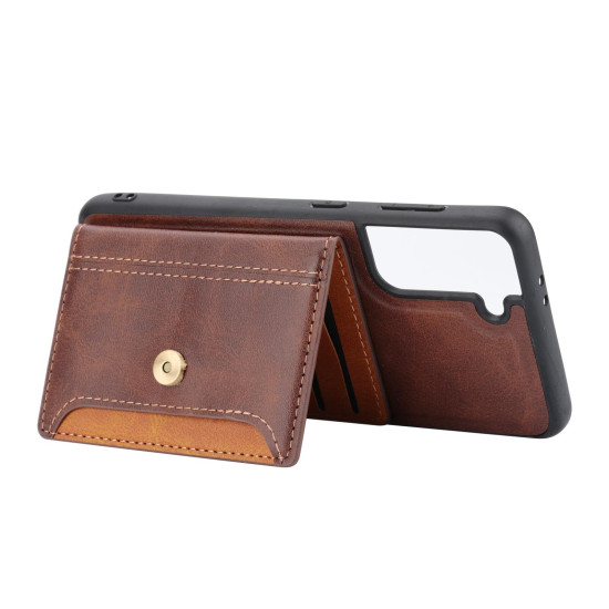 For Samsung Galaxy S23 5G Calfskin Color Matching TPU + PU Phone Case(Brown)