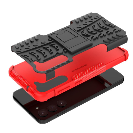 For Samsung Galaxy S23+ 5G Tire Texture TPU + PC Phone Case with Holder(Red)