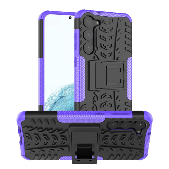 For Samsung Galaxy S23+ 5G Tire Texture TPU + PC Phone Case with Holder(Purple)