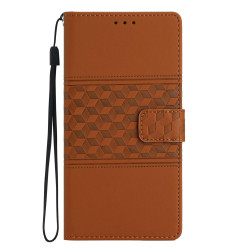 For Samsung Galaxy S23 5G Diamond Embossed Skin Feel Leather Phone Case with Lanyard(Brown)